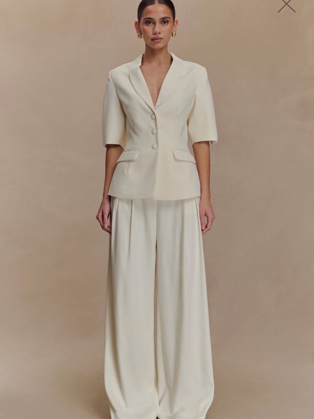 Meshki Cream Wide-Leg Tailored Jumpsuit Set